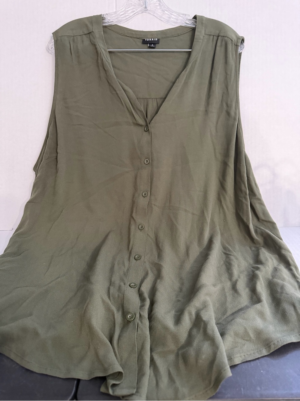 torrid Olive Green V-Neck Button-Front Sleeveless Top